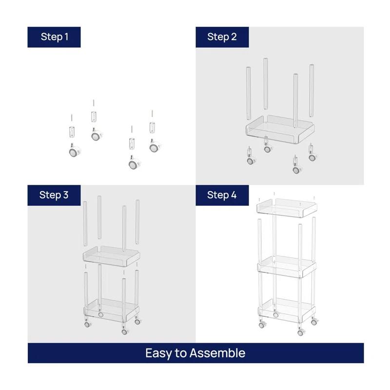 Everly Quinn 3-Tier Mini Rolling Serving Cart w/ 4 Lockable Wheels
