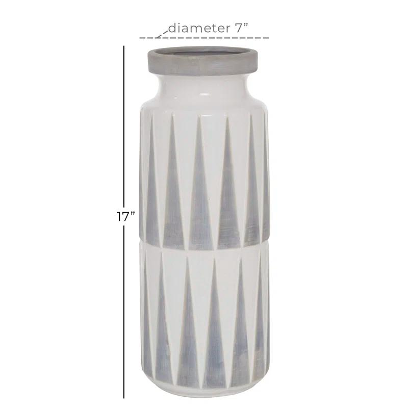 Novogratz Ceramic Decorative White Vase with Triangle Patterns