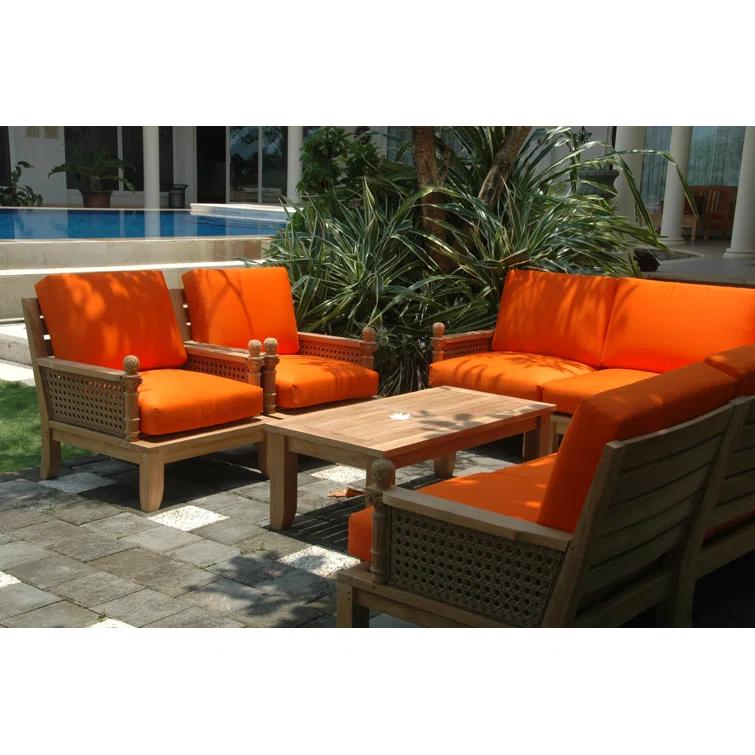 Anderson Teak Luxe Teak 7 - Person Modular Patio Conversation Sets with Sunbrella® Cushions