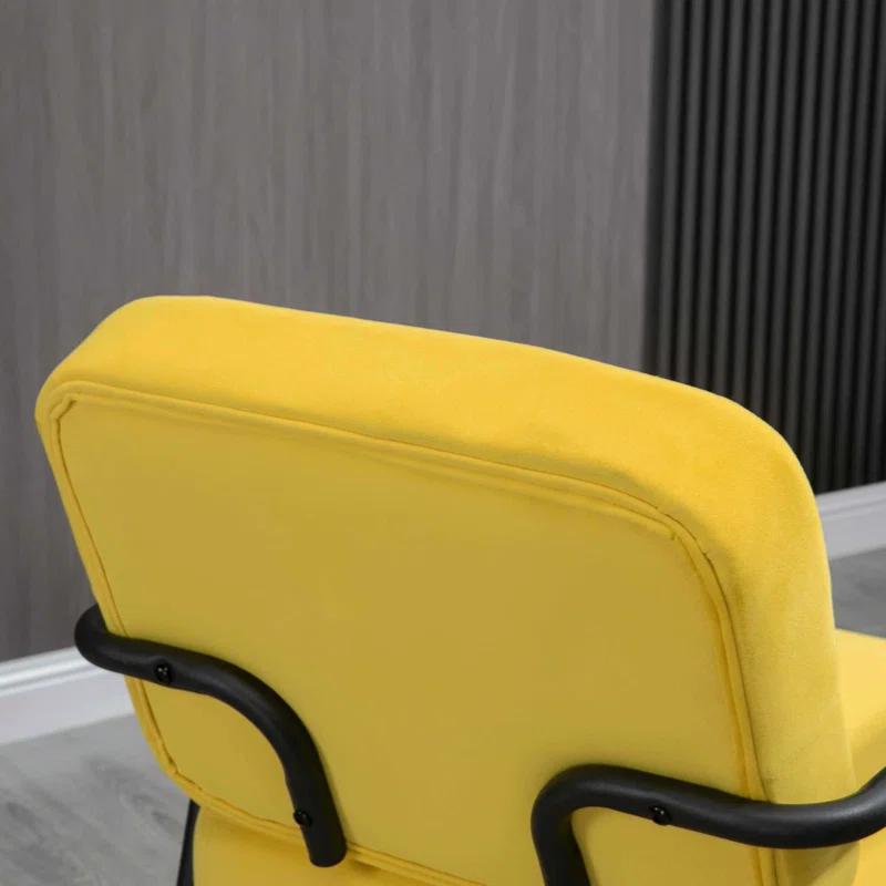 Everly Quinn Modern Accent Chair with Cushioned Seat and Back, Upholstered Velvet Armchair for Bedroom, Living Room Chair with Arms and Steel Legs, Yellow