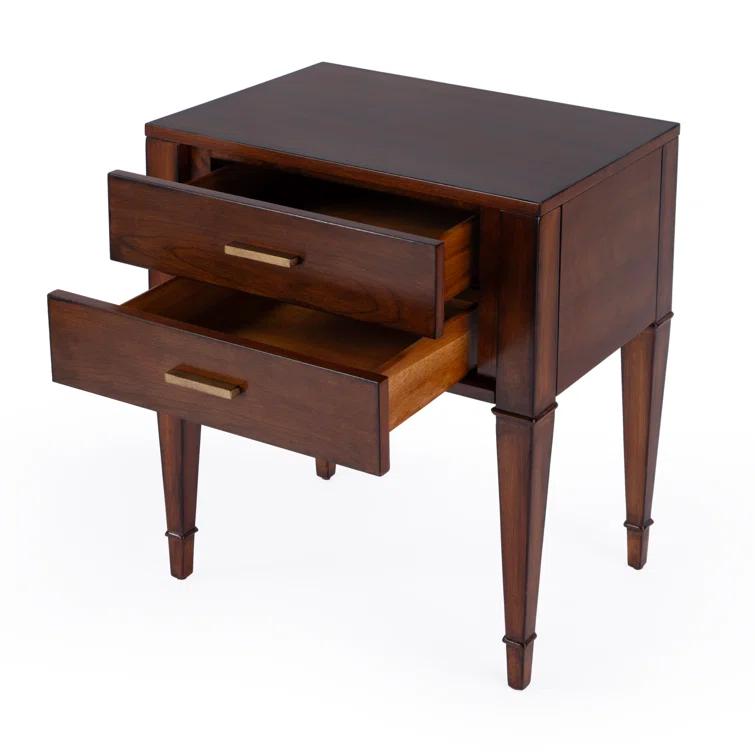Kai Antique Cherry 2 Drawer Wood Nightstand with Gold Accents