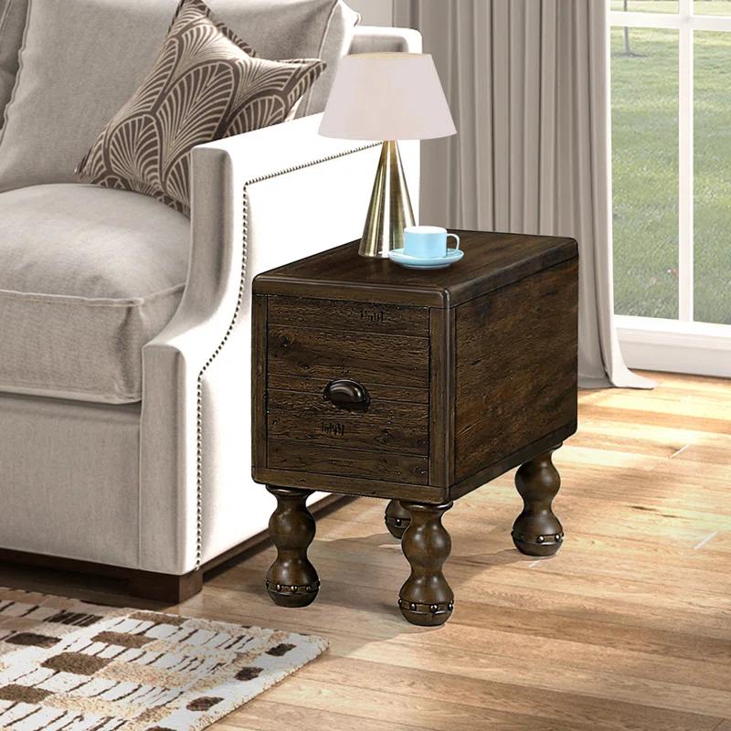 MSTYLE Solid Wood End Table, Rectangle 23.6 Inch Narrow Side Table With Drawer, Vintage Bedside Table Nightstand For Small Spaces, Living Room, Bedroom
