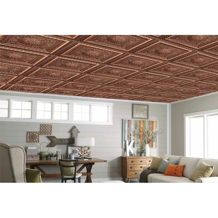 Marseille 24'' W Textured PVC Drop-In Ceiling Tile In Antique Gold
