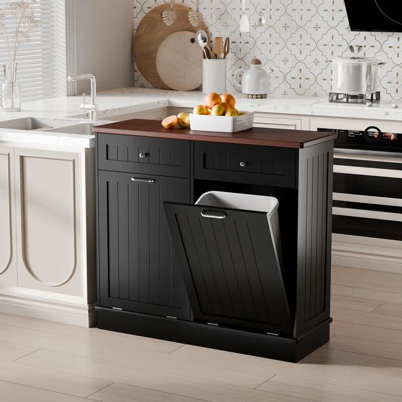 Betterhood Havant Double Tilt Out Trash Cabinet 20 Gallons Wooden Free Standing(Not include trash can)