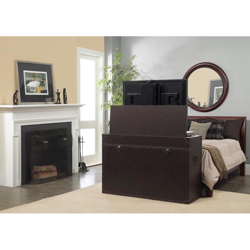 Ellis Trunk Motorized TV Lift Cabinet - Leather-Wrapped TV Stand for up to 46 Inch Wide TV