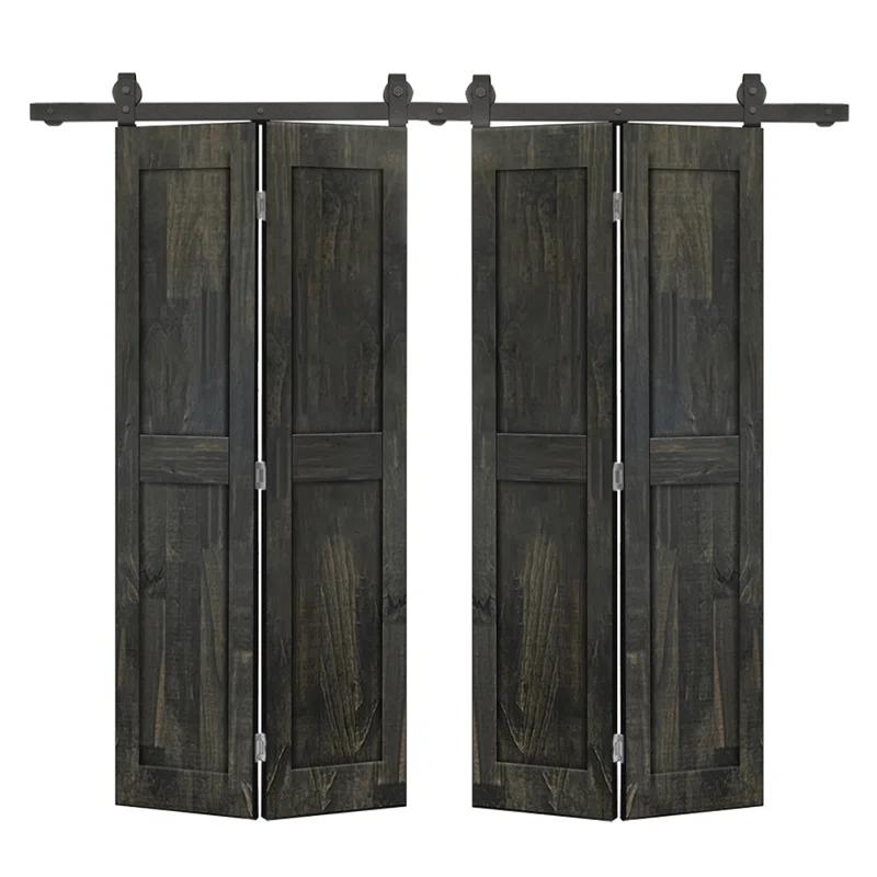 Calhome 2 Panel Shaker Pine Wood Bi-Fold Door with Sliding Barn Door Hardware Kit
