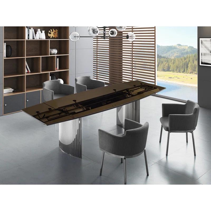 Casabianca Furniture Allegra Extendable Glass Top Metal Base Dining Table