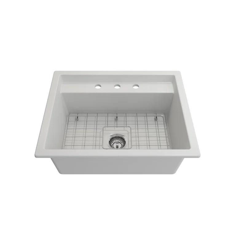 BOCCHI Baveno 27'' L Dual Mount Single Bowl Fireclay Kitchen Sink 1633-002-0127