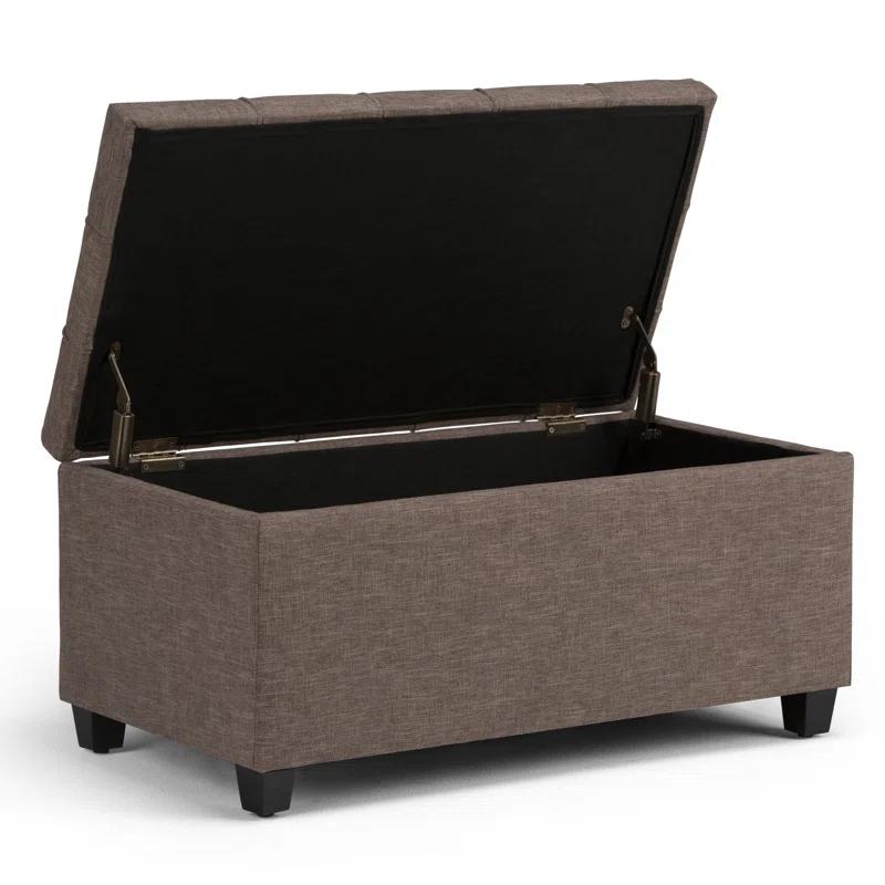 Simpli Home Sienna 33"W Upholstered Storage Ottoman Bench with Lift-Up Tufted Top