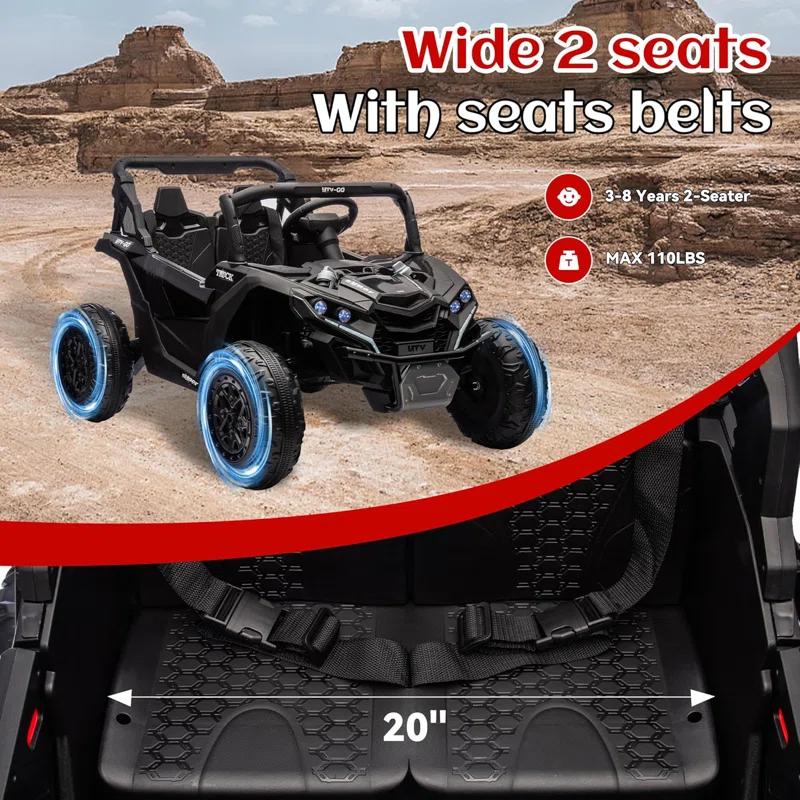 Ancheer 24V 7AH Real 2 Seater Ride On Toys For Big Kids W/ 20" Large Seat, Ride On UTV W/Remote Control, Bluetooth, 2X200W Powerful Motors, MP3, Lights, 4.5 Mph Max Speed, Power Car Wheels