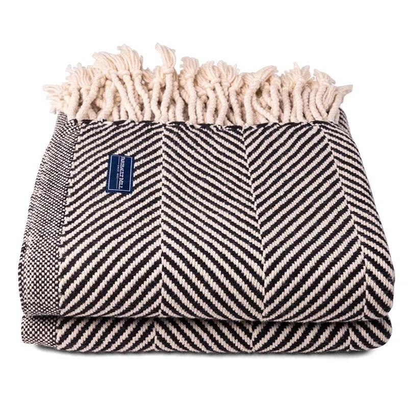 Faribault Mill Coastal Monhegan Cotton Throw With Fringe