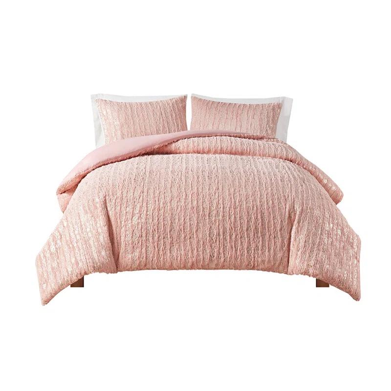 510 Design Metallic Print Faux Fur Comforter Set