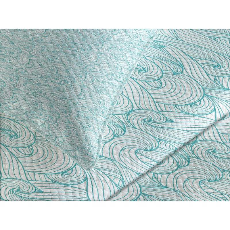 Ambesonne Ambensonne Turquoise Bedspread Ocean Waves Summer Pale Blue White