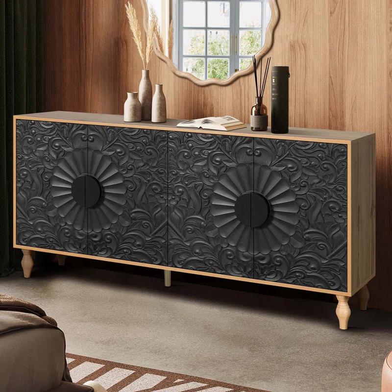 R&M Furniture Exquisite Sculpted Door and Premium Black Cabinet, a Showcase of Elegant Design and Versatile Functionality.