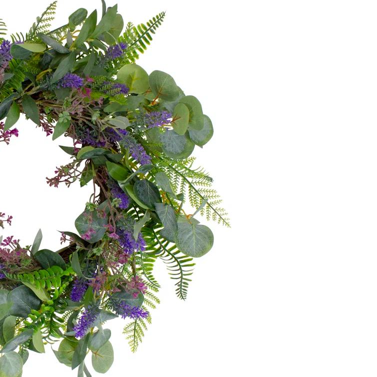 Northlight Seasonal Lavender and Mixed Foliage Artificial Floral Spring Wreath Purple and Green - 22-Inch