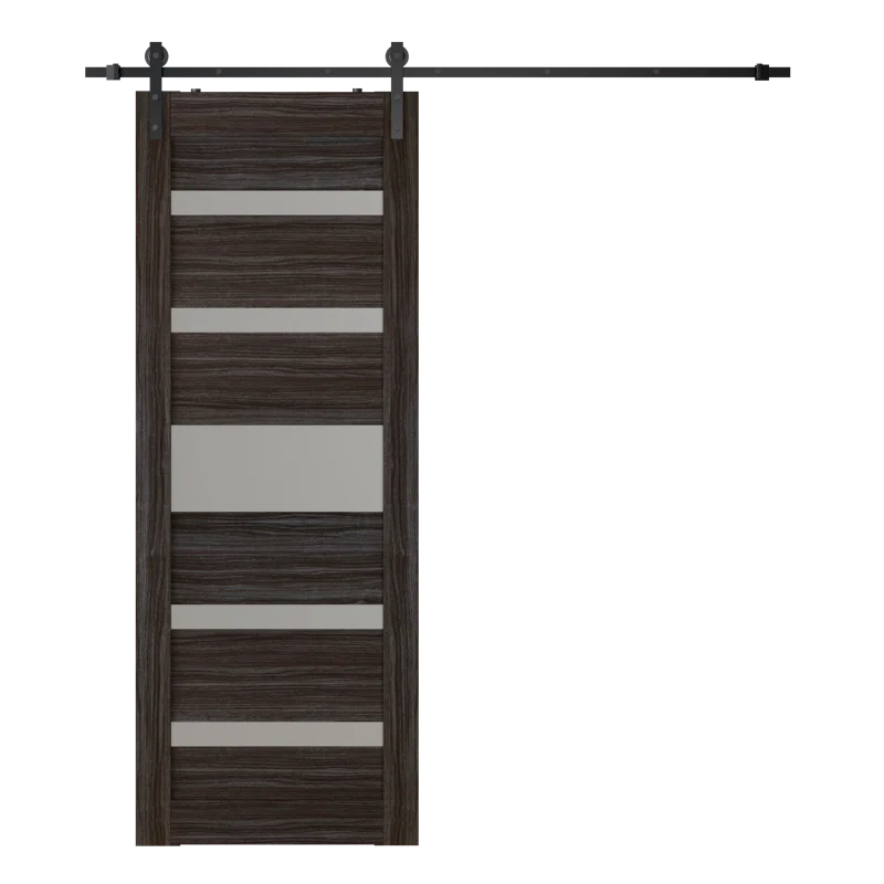 Belldinni Gina Solid Manufactured Wood and Glass Paneled Prefinished Barn Door with Installation Hardware Kit