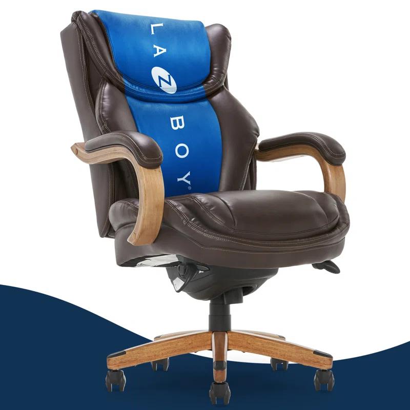 La-Z-Boy La-Z-Boy Harnett Big and Tall Executive Office Chair, Ergonomic High-Back Chair with Solid Wood Arms, ComfortCore with Memory Foam Cushions, Bonded Leather