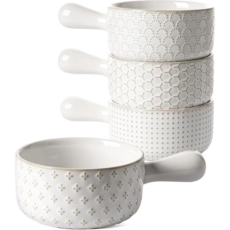 Red Barrel Studio® French Onion Soup Bowls, 18 Ounce Soup Bowls With Handles For Chili, Beef Stew, French Onion Soup Crocks Oven Safe - 5 Inch, Set Of 4, Arctic White