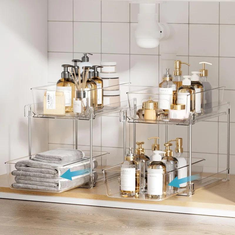 Rakbon 2 Tier Clear Under Sink Organizers 4 Pack
