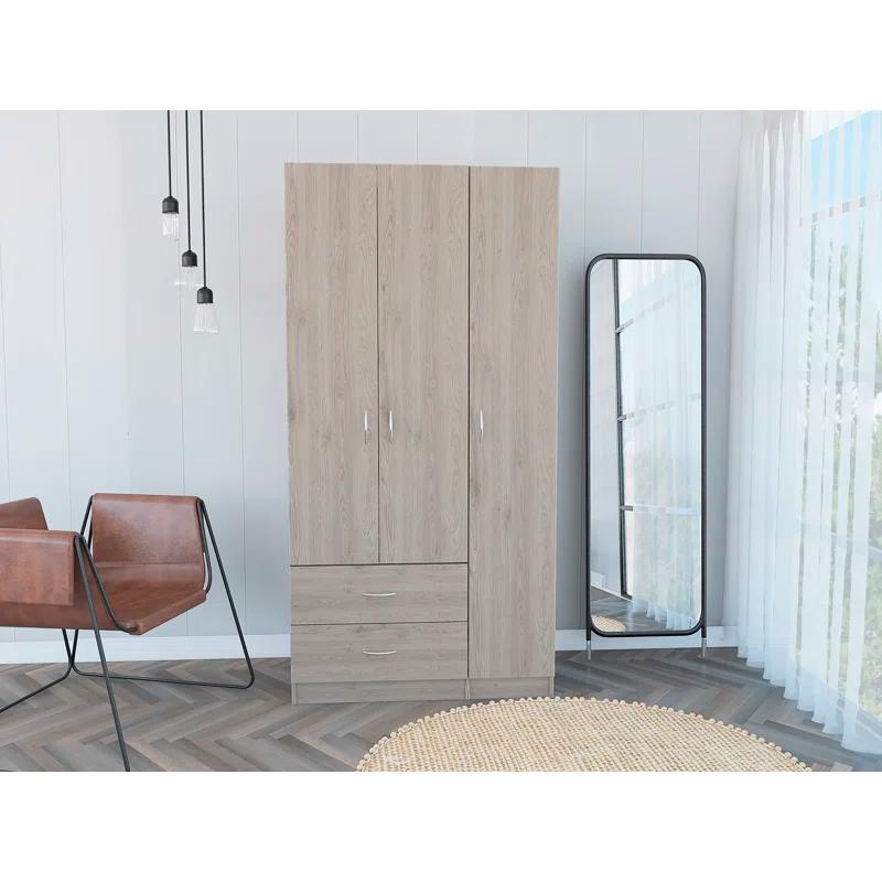Freeport Park® Ferrante 3 Door Armoire with Drawers, Shelves, and Hanging Rod