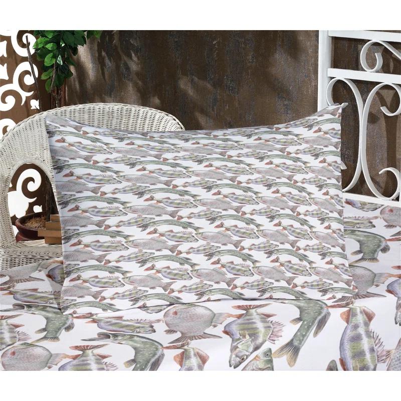 Ambesonne Ambesonne Fishes Fitted Sheet & Pillow Sham ,Multicolor