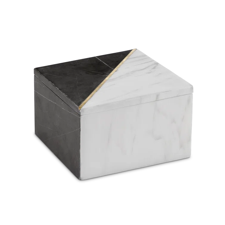 Deena Black and White Marble Metal Lidded Box