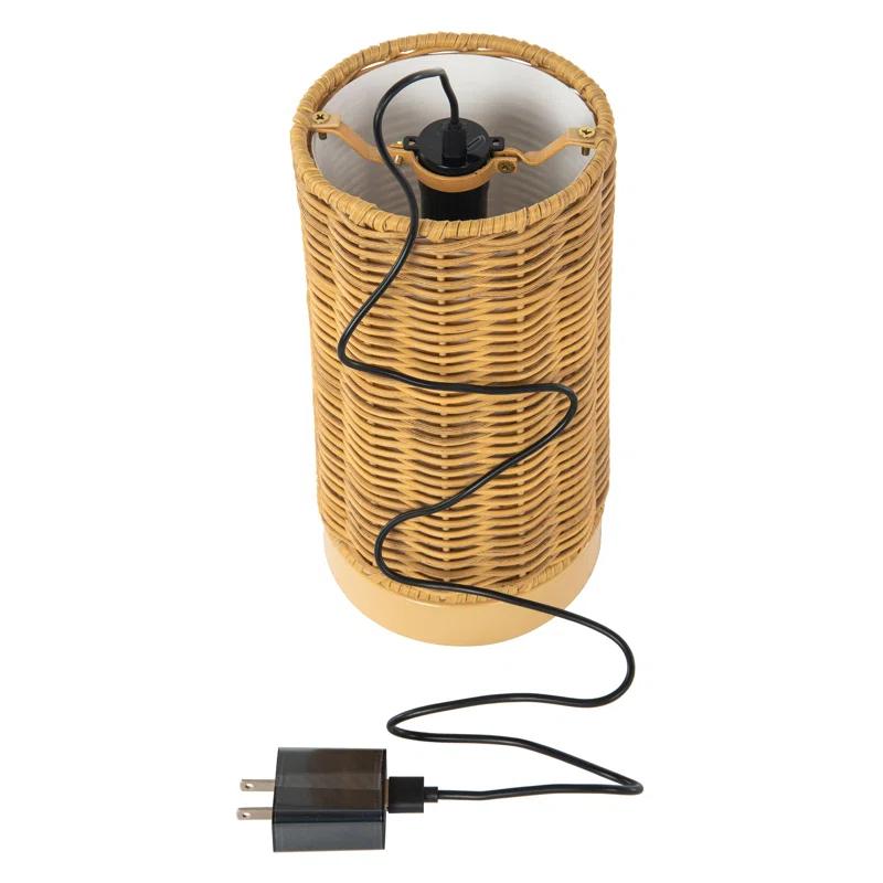 Kouboo All Weather Wicker Indoor/Outdoor Rechargeable LED Drum Table Lamp, Natural Color