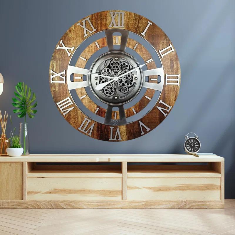 The Gears Clock Wall Clock 36" Oversized for Living Room decor with Real Moving Gears England Collection