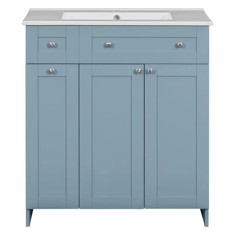 HLILish 30-Inch Bathroom Vanity With Ceramic Sink Combo, Abundant Storage Cabinet - 2 Soft Close Doors And Double-Tier Deep Drawer