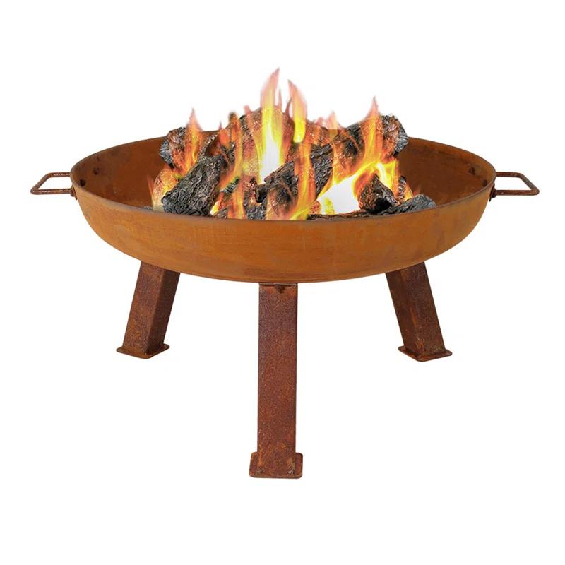 SunnyDaze Decor Union Round Wood-Burning Steel Finish Cast Iron Outdoor Raised Fire Pit Bowl