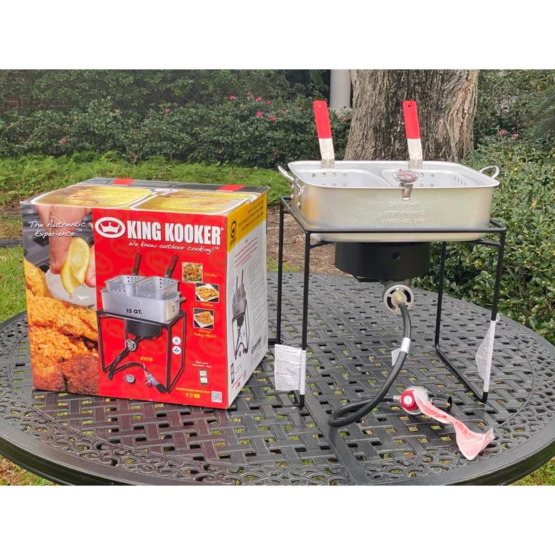 King Kooker 1 Burner Propane Rectangular Fryer Outdoor Cooker Kit with 15 Qt. Fry Pan & Two Baskets