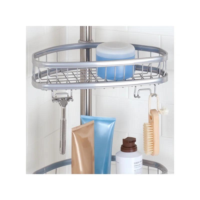 iDesign iDesign York Metal Wire Tension Rod Corner Shower Caddy, Adjustable 5'-9' Pole and Baskets, Silver