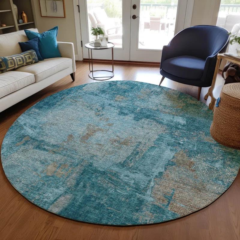 Machine Washable Indoor/Outdoor Chayden ACN989 Teal Rug