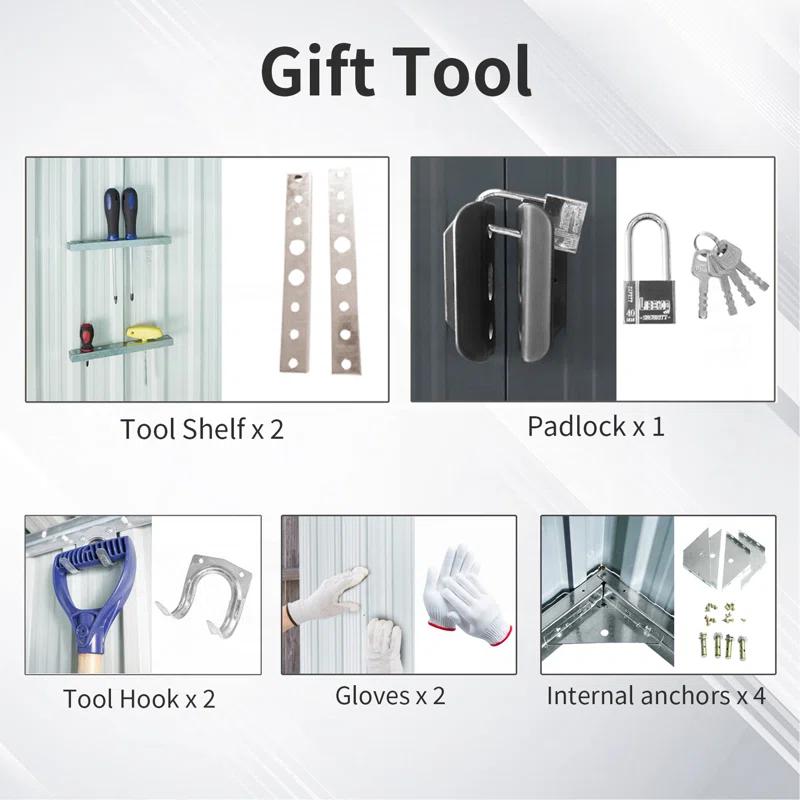 HONGHELEWANG 8Ft X 4Ft Outdoor Metal Storage Shed With Window And Metal Foundation,Gray | Wayfair