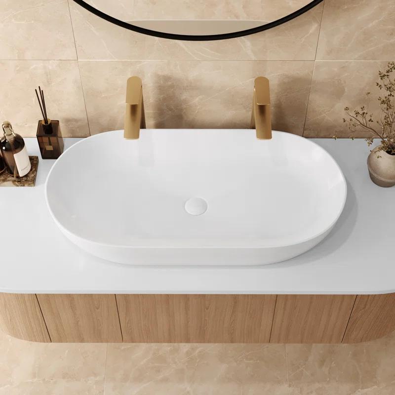 Ruvati RVB0432 Ruvati inch Bathroom Vessel Sink White Oval Above Counter Vanity Porcelain Ceramic