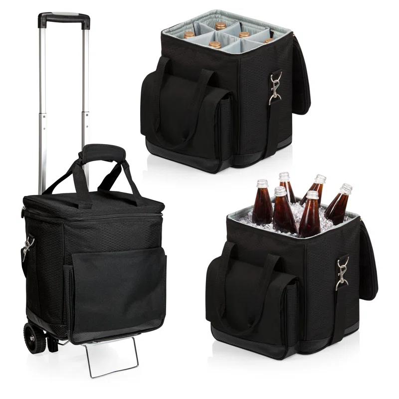 Arlmont & Co. Cellar 6-Bottle Wine Carrier & Cooler Tote with Trolley - Insulated Traveling Portable Wine Bag