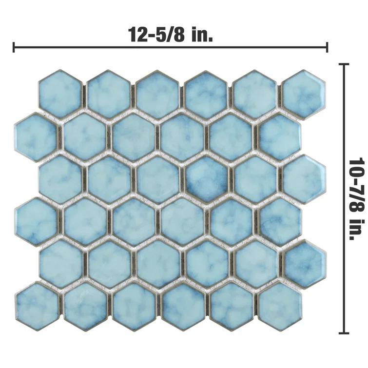 Merola Tile Hudson Due 2" Hex 10-7/8 " x 12-5/8 " Porcelain Mosaic Floor and Wall Tile