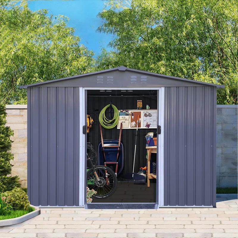 Outdoor Storage Shed 6 FT Large Metal Tool Sheds, Heavy Duty Storage House With Sliding Doors With Air Vent For Backyard Patio Lawn To Store Bikes, Tools, Lawnmowers Dark Grey