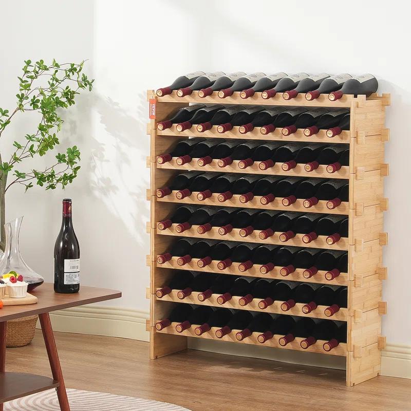 72 Bottle Upgrade Modular Wine Rack Bamboo Wood Display Shelf 8-Tier