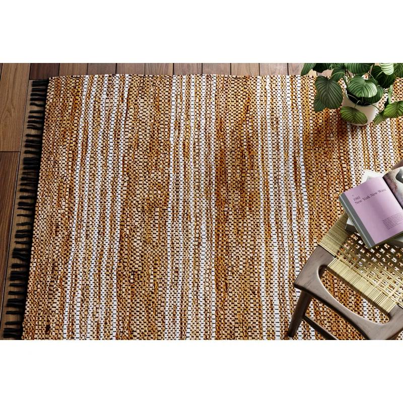 Sand & Stable™ Preston Striped Hand-Woven Cotton/Leather/Jute Brown/Beige Area Rug