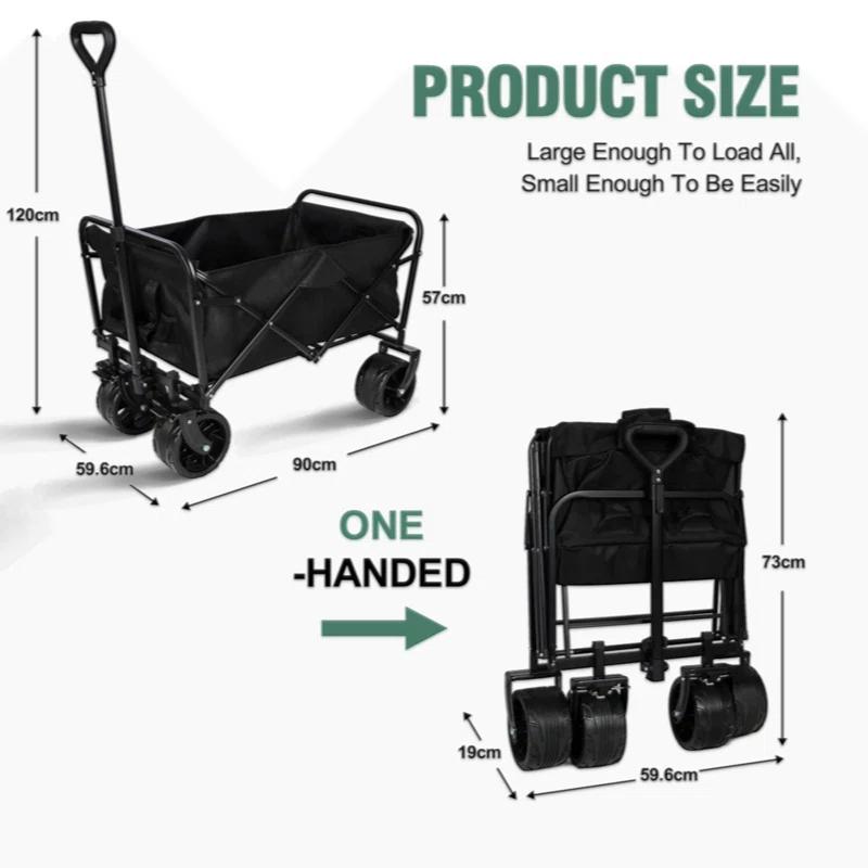 GZMWON 100L Collapsible Folding Beach Wagon Cart With 220Lbs Large Capacity, Wagons Carts Heavy Duty Foldable With Big Wheels  Sand, Garden