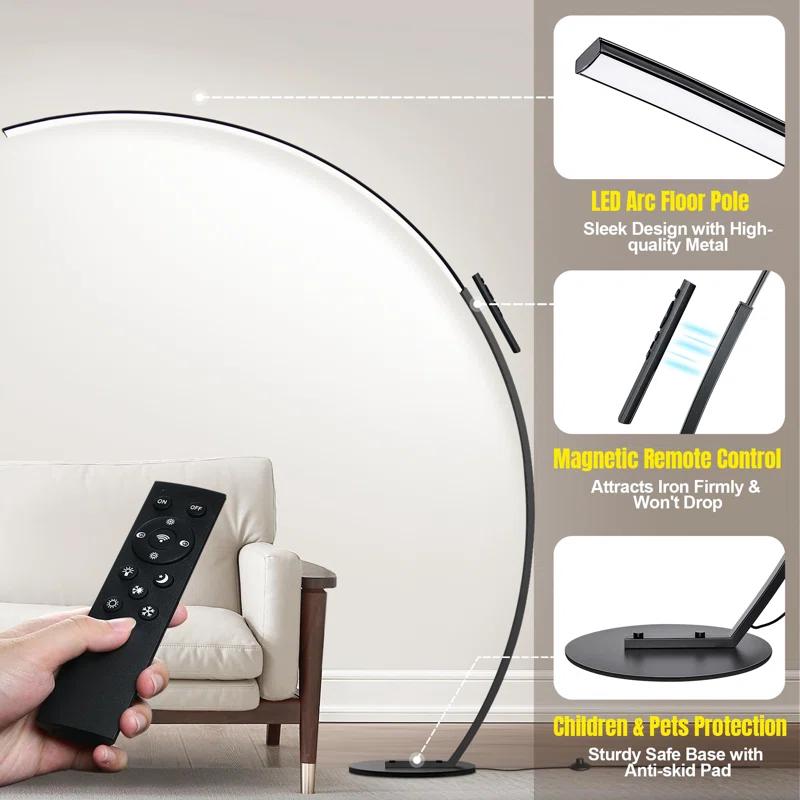 Dimmable LED Floor Lamp With 3 Color Temperatures, Ultra Bright 2000LM Arc Floor Lamps For Living Room, Modern Standing Tall Lamp With Remote Control Reading Floor Lamp For Bedroom Office Classroom