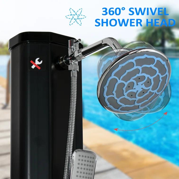 Outsunny Solar Powered Portable Plastic Freestanding Outdoor Shower with Detachable Shower Head and Footwash Spout