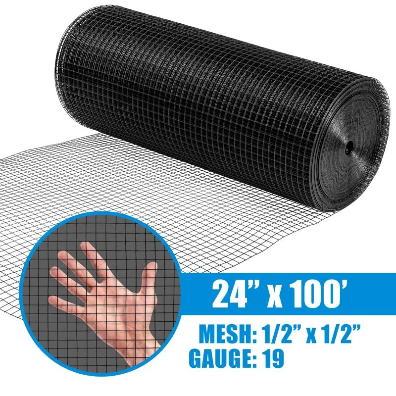 Fencer Wire Fencer Wire 19 Gauge Black Vinyl Coated Hardware Cloth, Welded Wire Fence Rolls, Mesh 1/2" X 1/2"