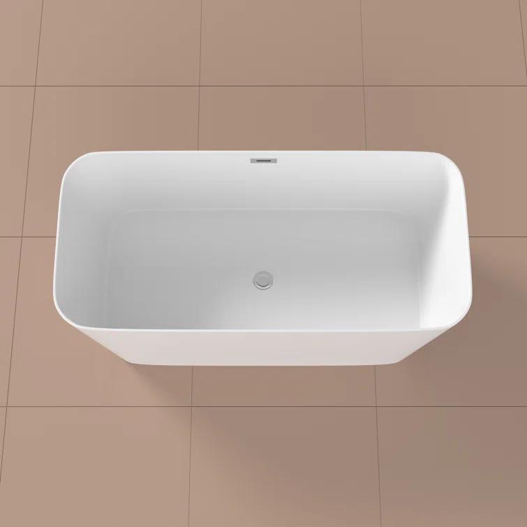 Streamline Bath 67" x 28" Freestanding Soaking Solid Surface Bathtub K-10220-67FSWHSS-FM