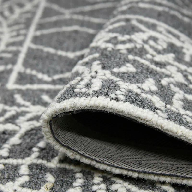 Union Rustic Ahniyla Dark Gray Hand-Hooked Wool Area Rug