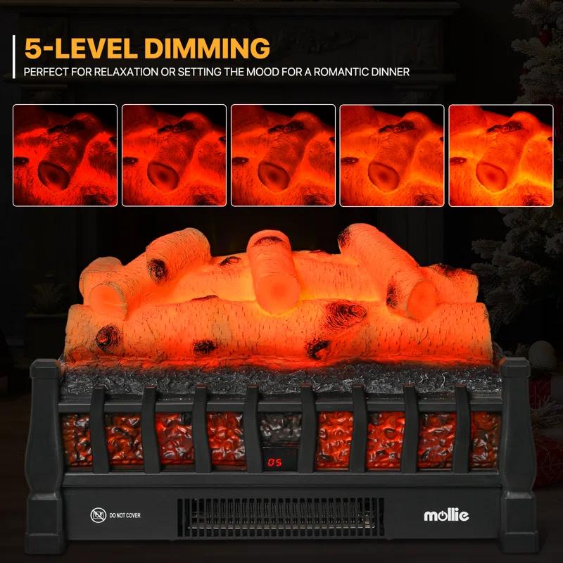 20" Electric Fireplace Log Set Heater with Realistic Ember Bed, Remote, Adjustable Flame Brightness