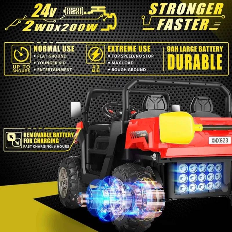 4 Wheels 24V Ride on Dump Truck Toys 2 Seater Kids Ride On UTV Car with Remote Control,Electric Dump Bed