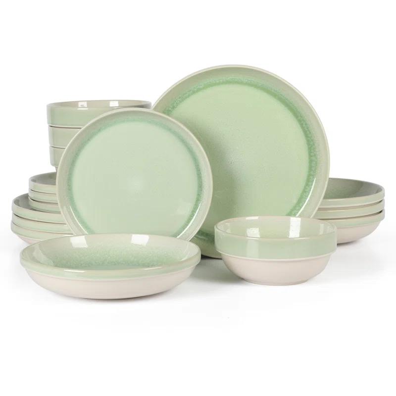 Green Ceramic 16-Piece Glossy Dinnerware Set