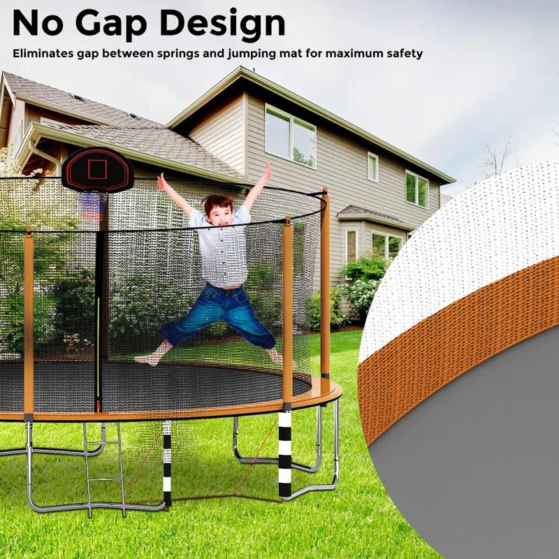 LAFUYSO 16ft Trampoline With Basketball Hoop, Pump, Ladder, Inner Safety Enclosure, And Soccer Goal